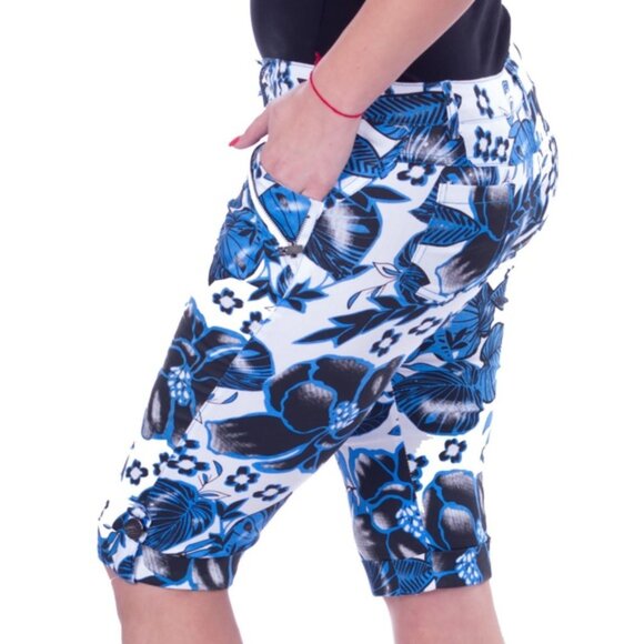 Women Knee Long Capri Shorts, CP-1309, Blue, Size 3/4 - Picture 4 of 6